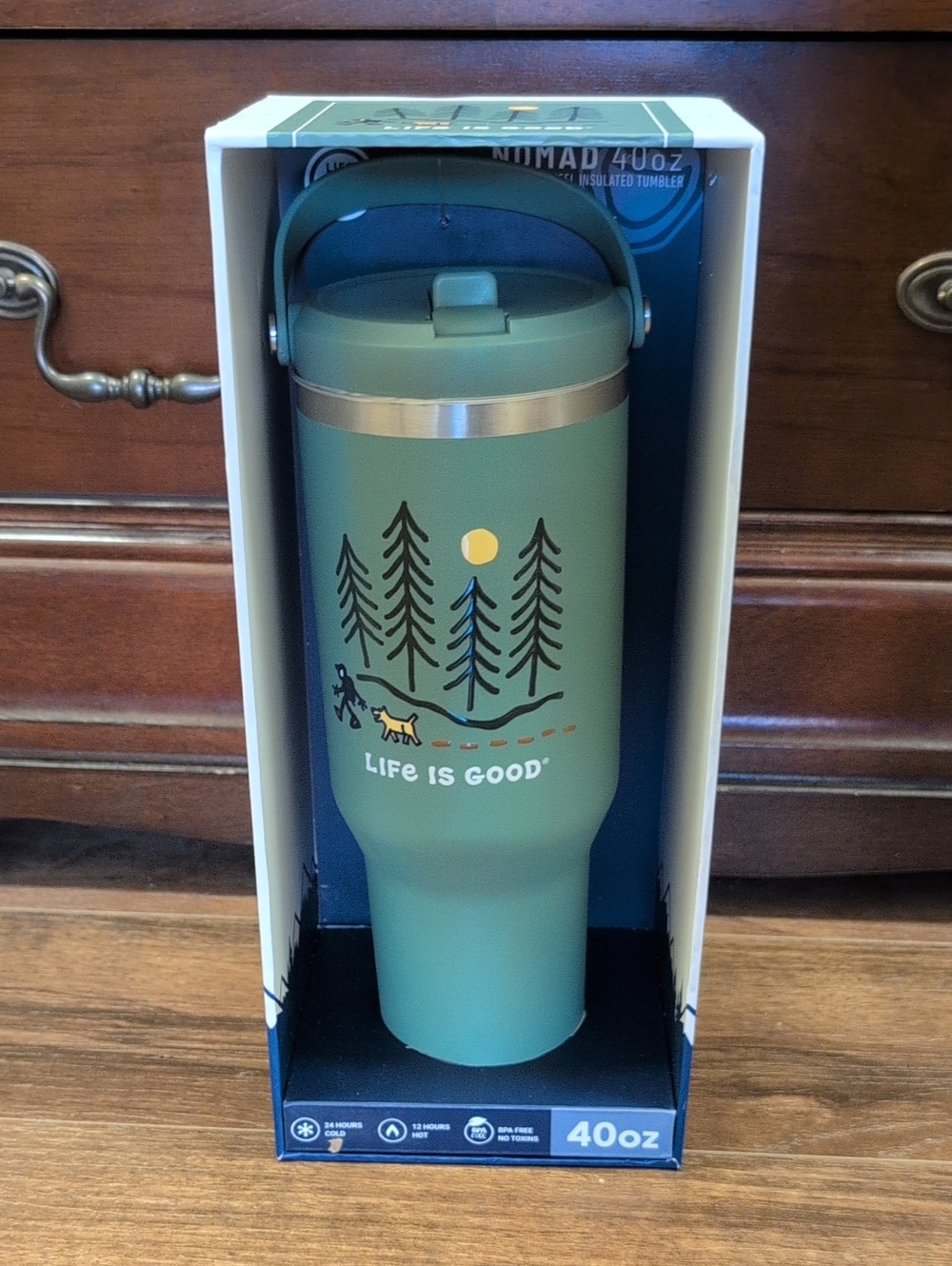 Life Is Good 40 oz Drinking Tumbler Bottle Green